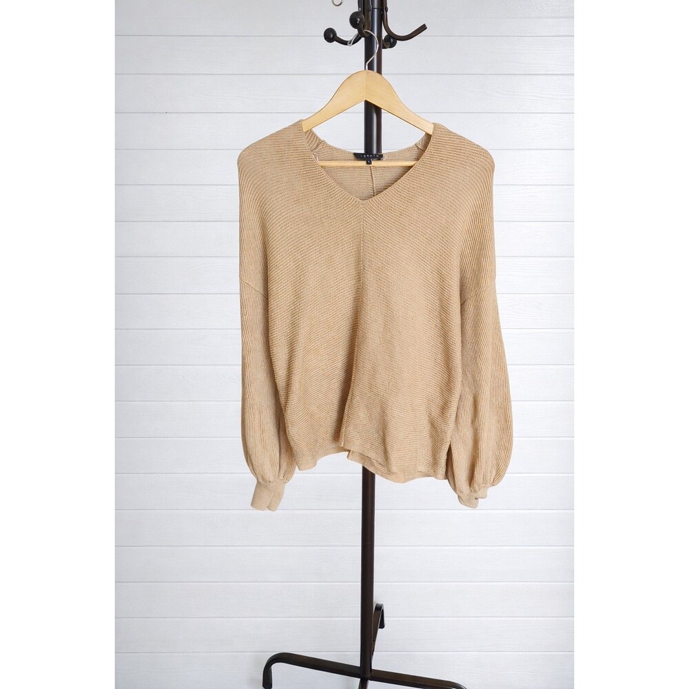 1.State V-Neck Long puff Sleeve Sweater Tan  L
